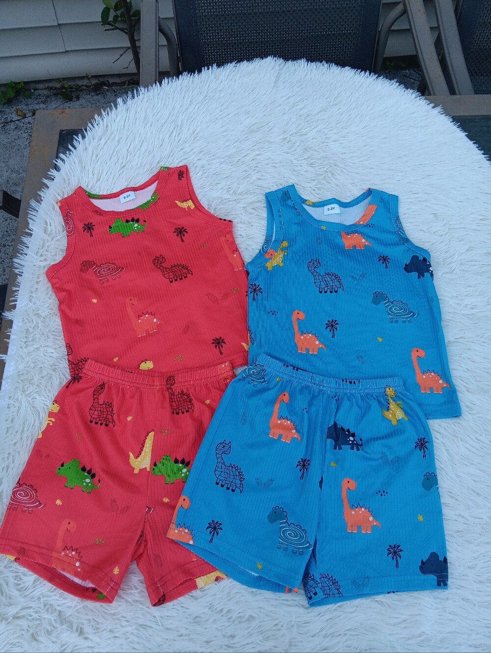Kids Dino Tank & Short Pajama Set - Red and Blue Set , Bundle 2 Sets  Size 2/3 Y